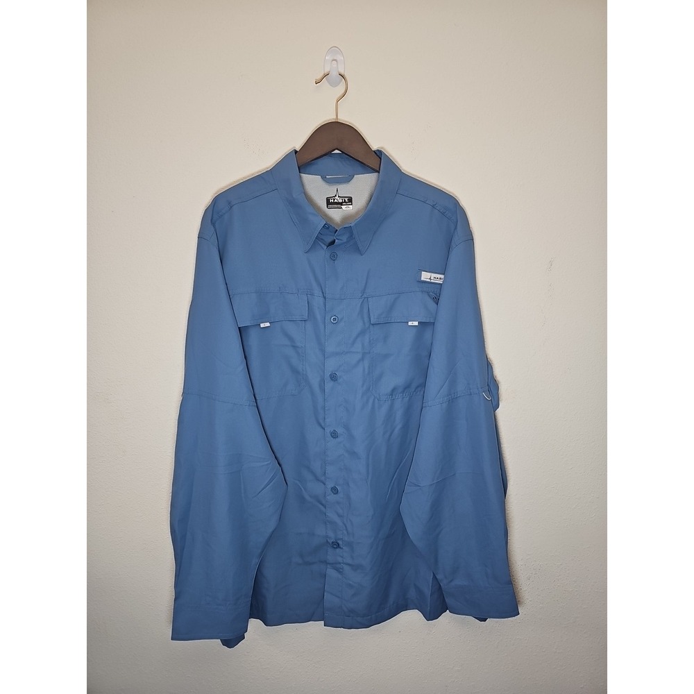 Habit Men Long Sleeve Fishing Button Up Shirt SPF 40+‎ Size 2XL Blue